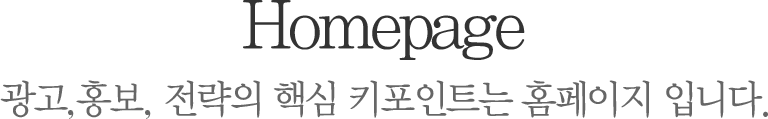 Homepage 
 광고, 홍보, 전략의 핵심 키포인트는 홈페이지 입니다.